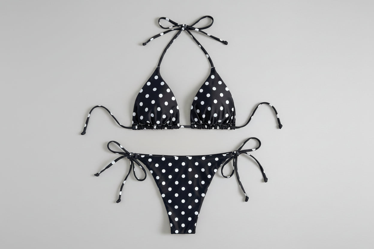 Zwarte Bikini Met Witte Stippen