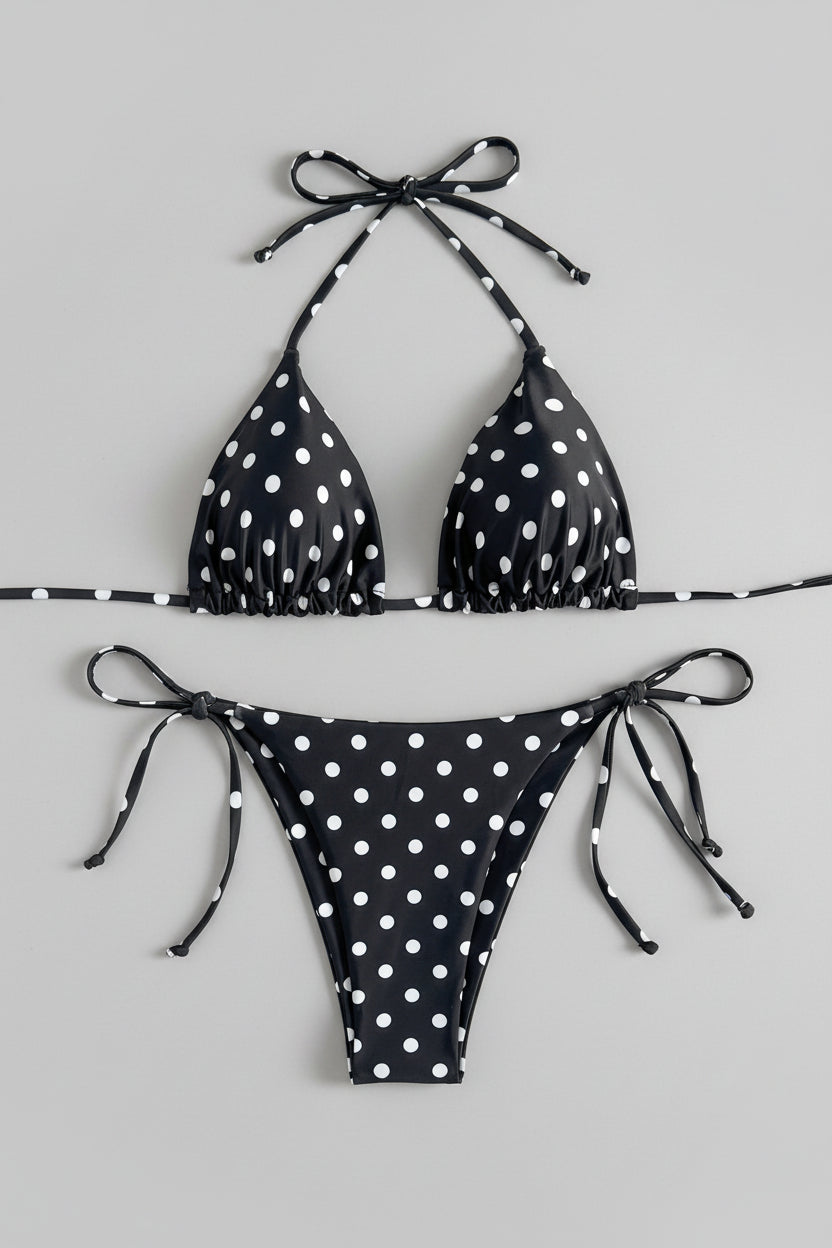 Zwarte Bikini Met Witte Stippen