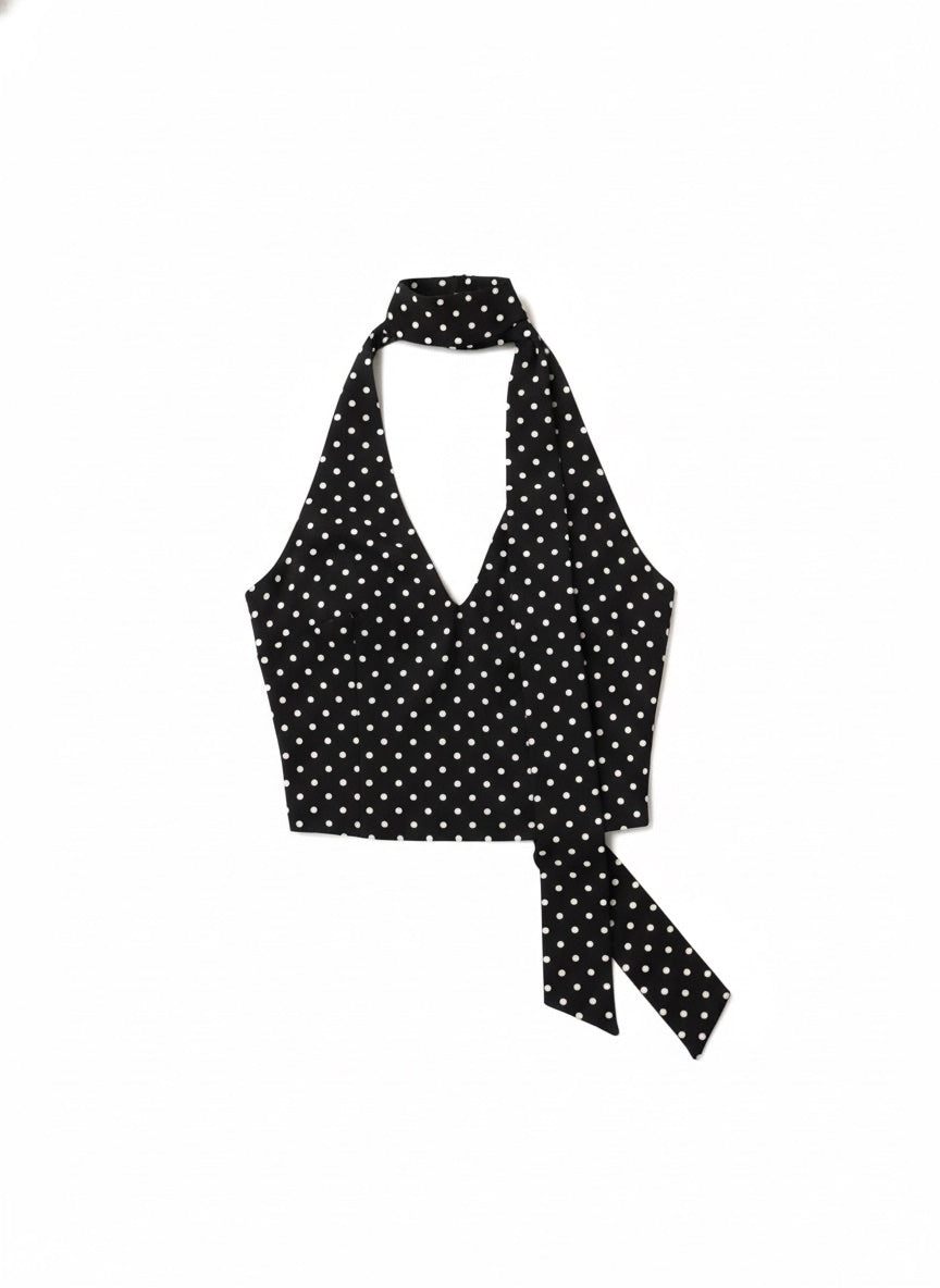 Zwart met Witte stippen Halter Top
