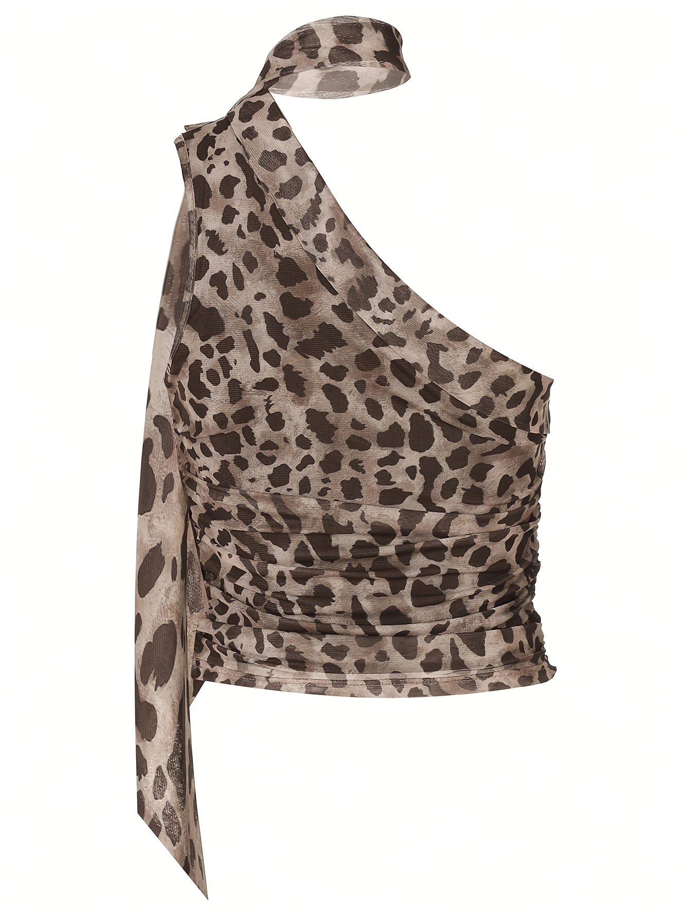 Halter off-shoulder top met luipaardprint